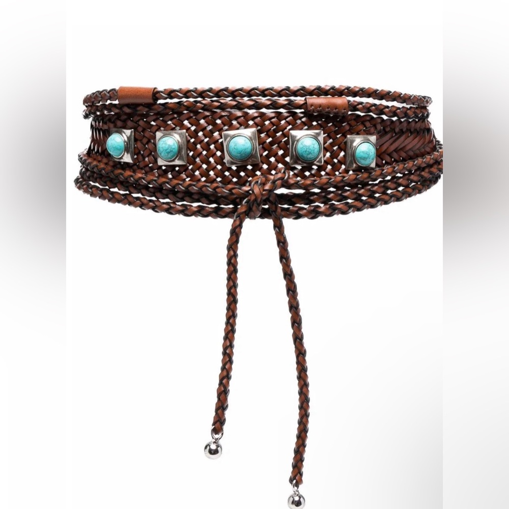 ETRO Calf Genuine Leather Brown Belt With Stone Detail $1250